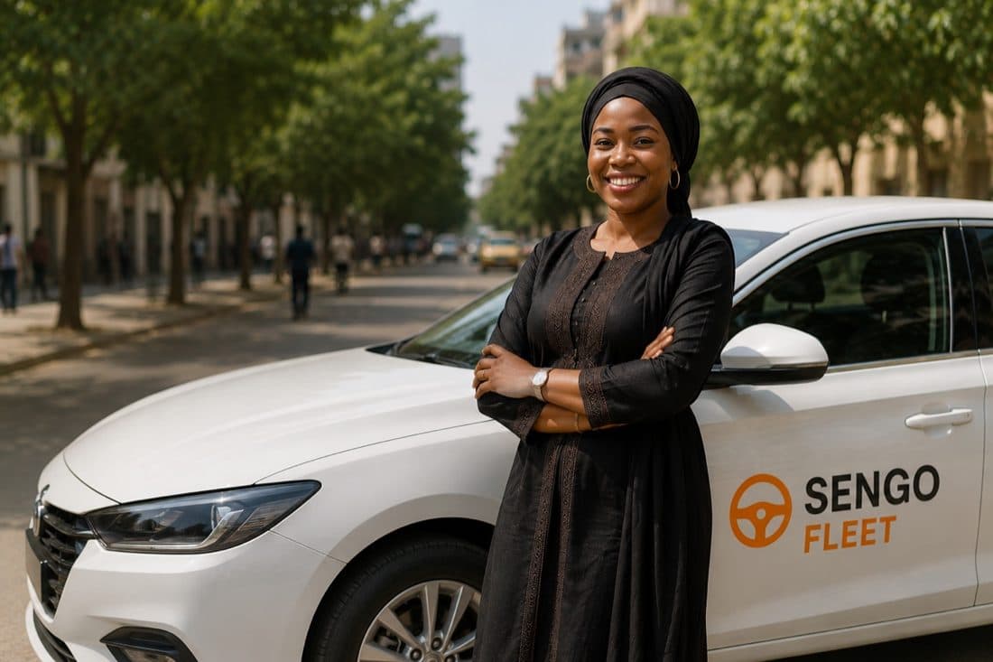 Une chauffeure SENGO Fleet devant son véhicule