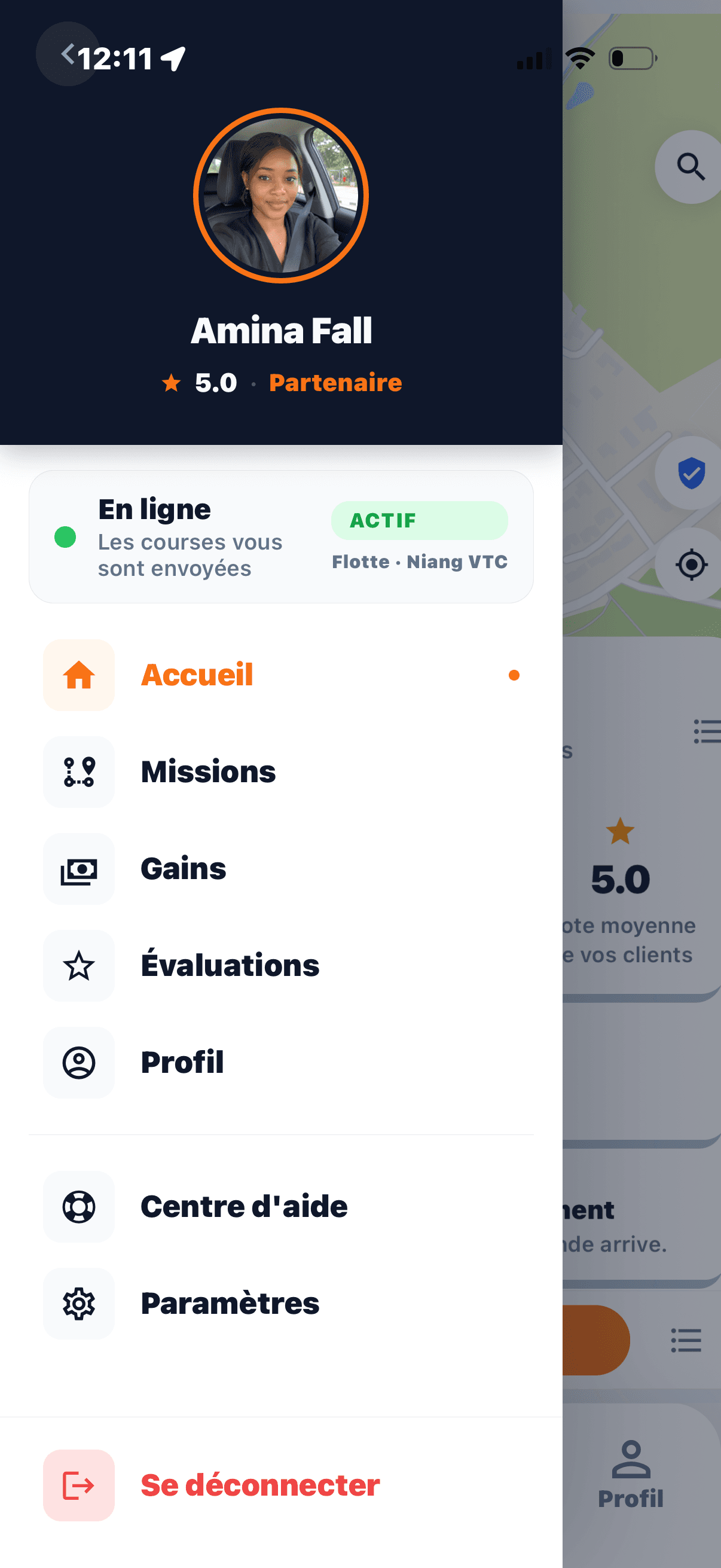 Menu chauffeur SENGO