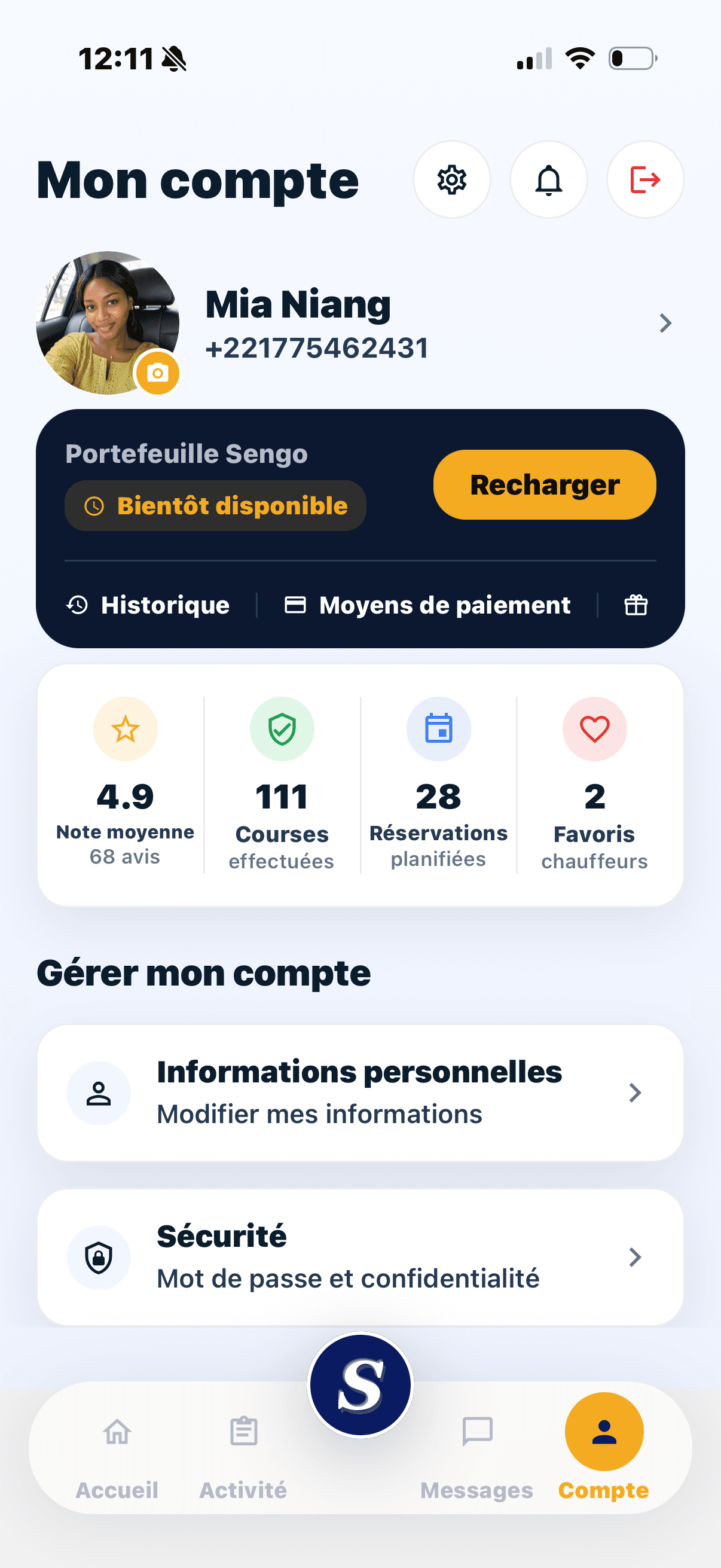 Compte client SENGO